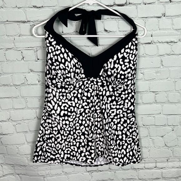 NWOT Leopard Print Black White Halter Tankini Top Size 14 - Picture 1 of 7